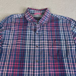 Tommy Bahama Shirt Mens Large Blue Red Plaid Cotton Long Sleeve Pocket